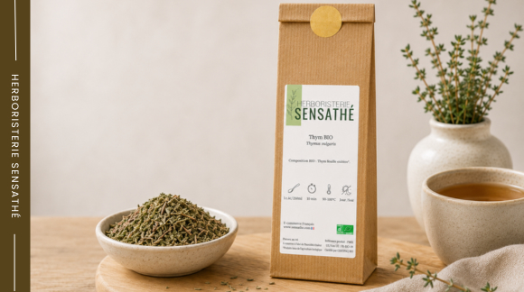 Thym en vrac pour préparer une infusion contre l'angine et la gorge irritée - Herboristerie Sensathé
